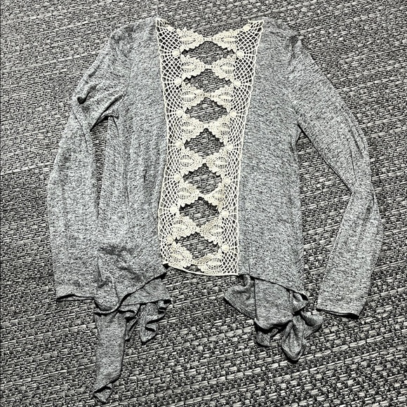 Bluenotes | Salt & Pepper Waterfall Cardigan With Open Crochet Back Detailing - Picture 6 of 8